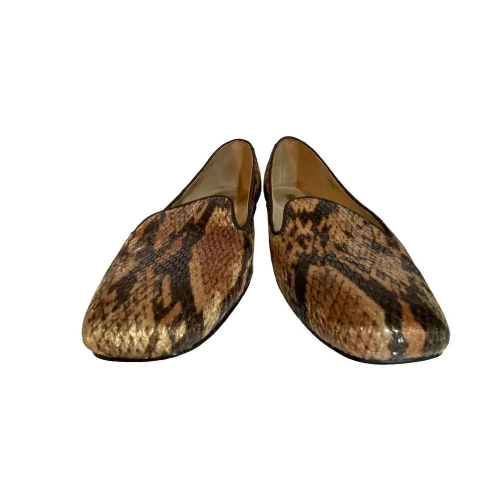 Tahari Clementine Tan and Black Snakeskin‎ Loafer Flats Size 7 1/2